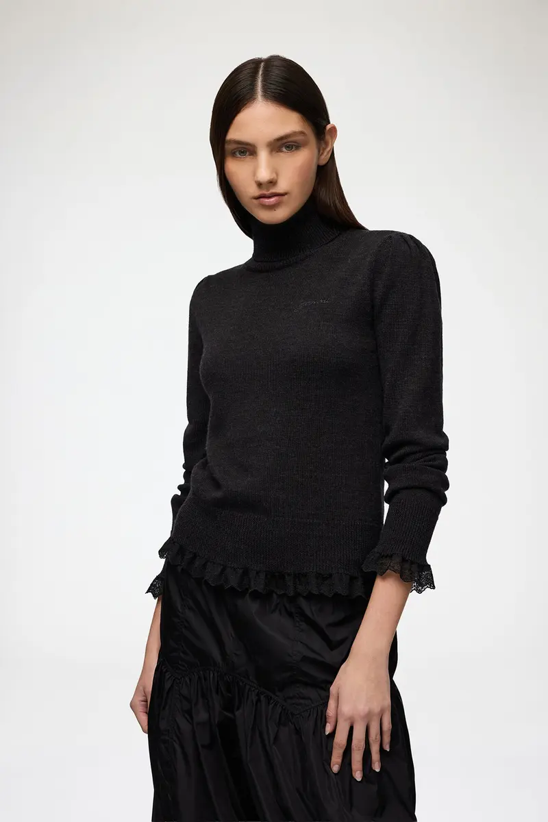 Merino Turtleneck w/Lace details Phantom