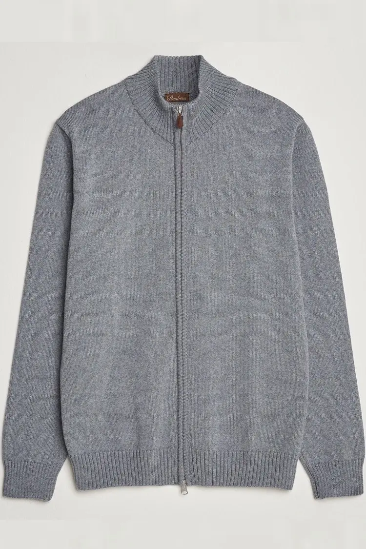 Merino Wool Zip Cardigan Grey