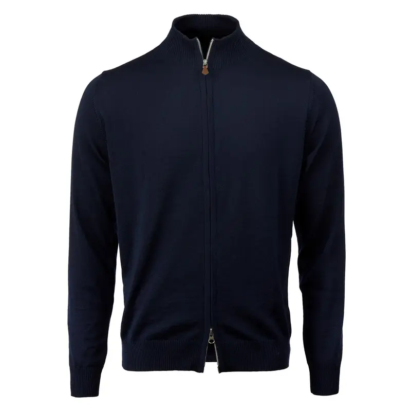 Merino Wool Zip Cardigan Navy