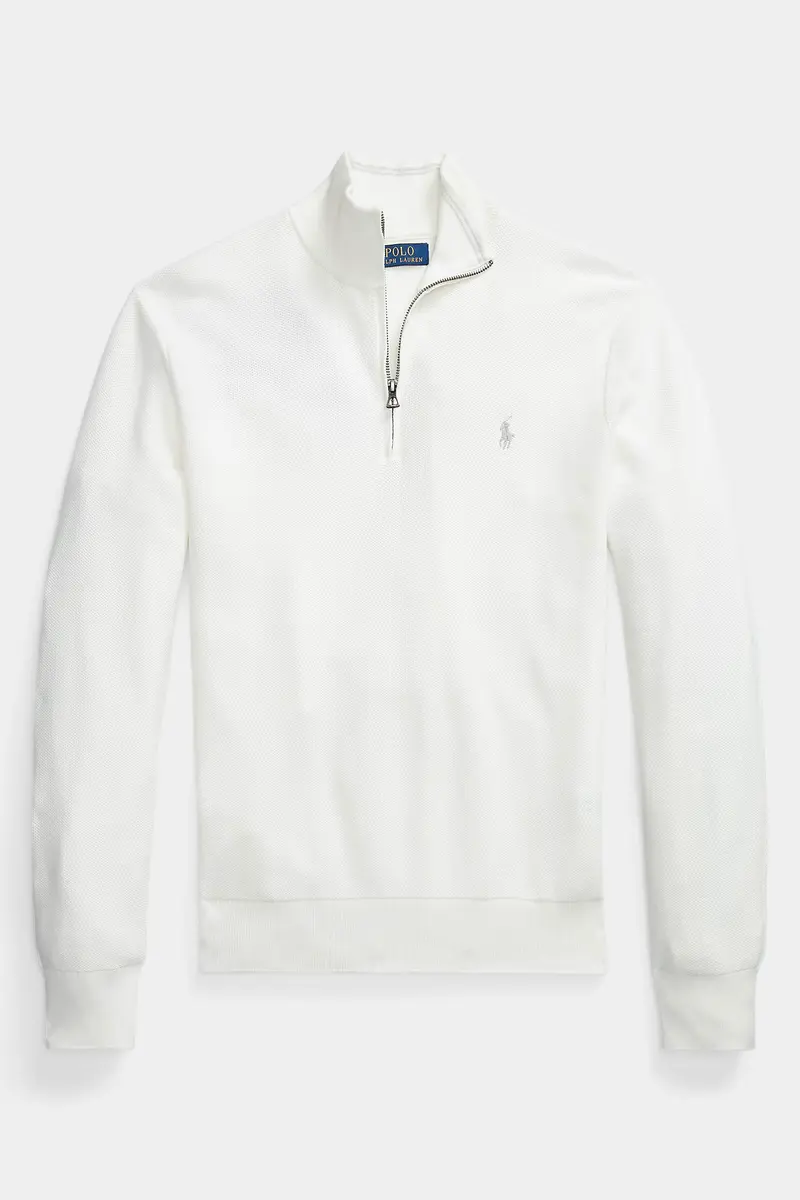 Mesh-Knit Cotton Quarter-Zip Jumper Deckwash White