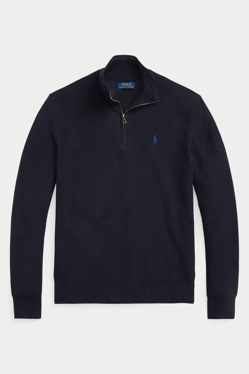 Mesh-Knit Cotton Quarter-Zip Jumper Navy Heather