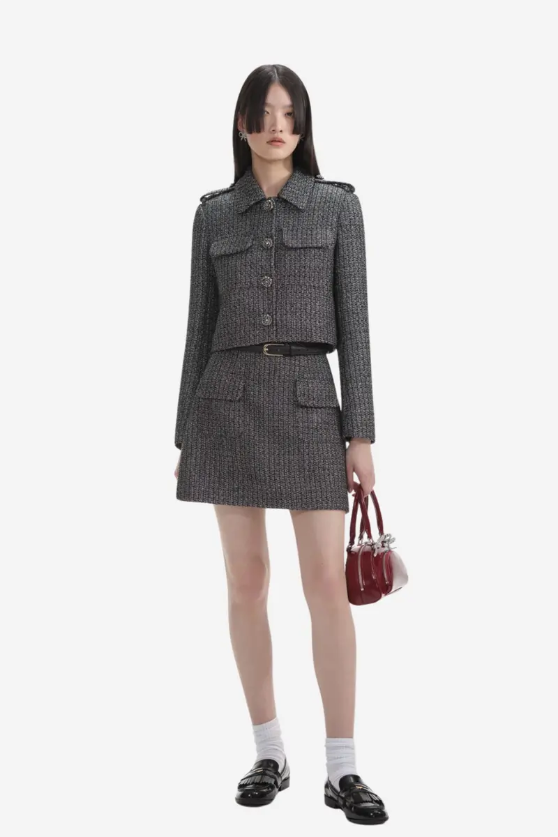 Metallic Boucle Jacket Black