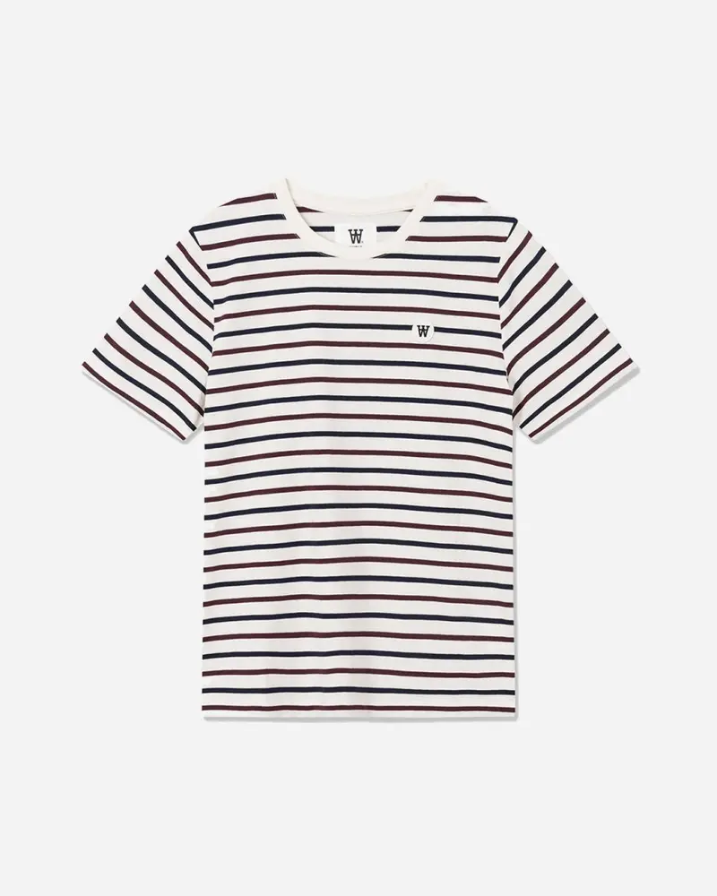 Mia Stripe T-Shirt - Off White/Burgundy