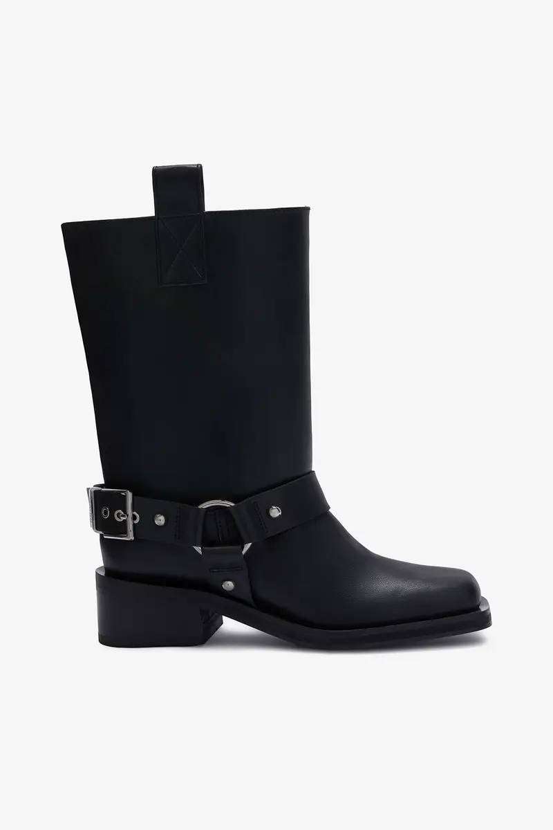 Mid Shaft Biker Boots Black