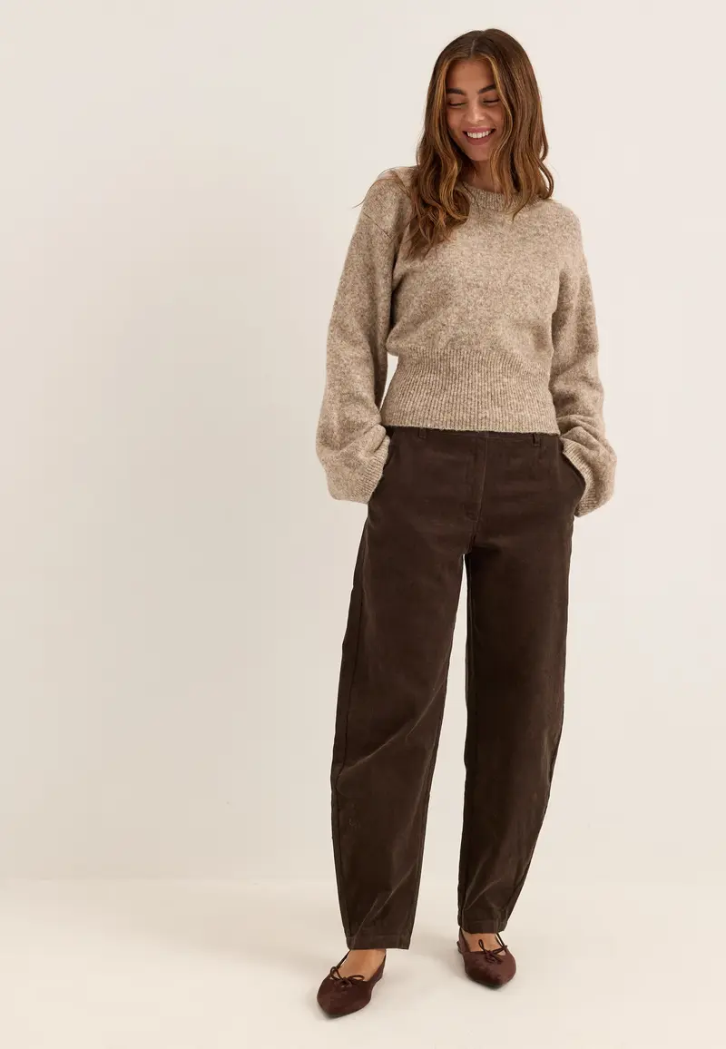 Mid Waist Corduroy Wide Trousers