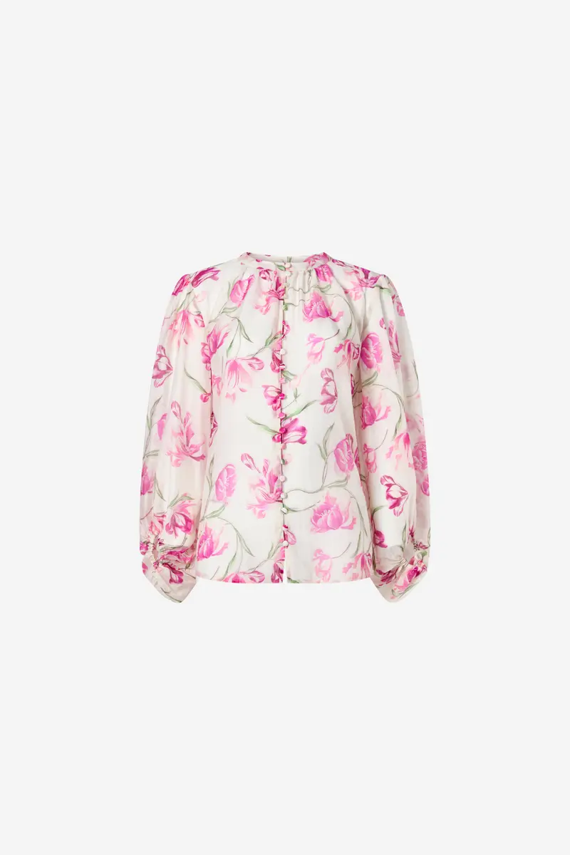 Minoa Balloon Slevee Sheer Blouse Tulip Pink