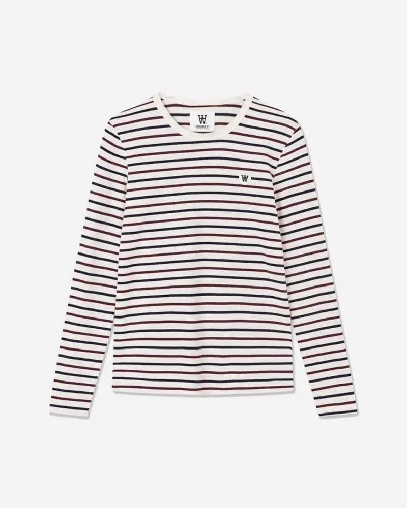 Moa stripe long sleeve - Off-white/Burgundy stripes