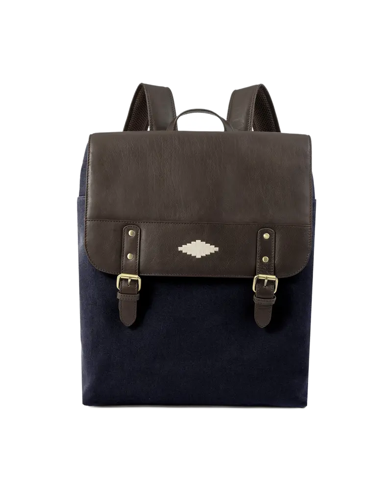Mochila Backpack - Brown Leather with Navy Canvas