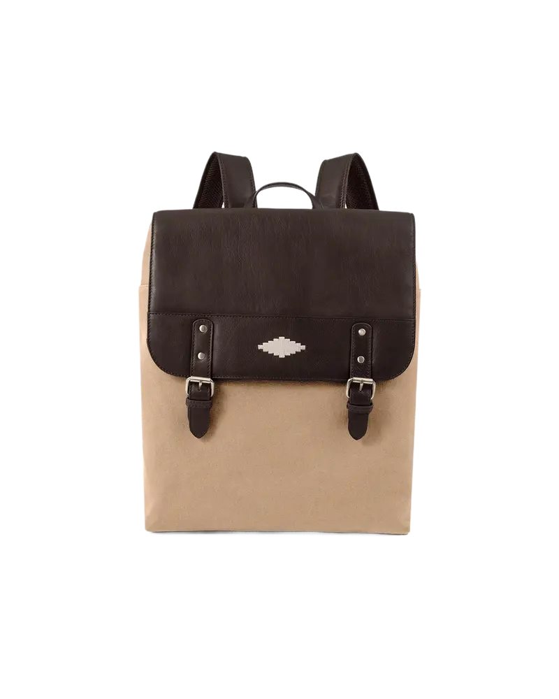 Mochila Backpack - Brown Leather with Sand Canvas