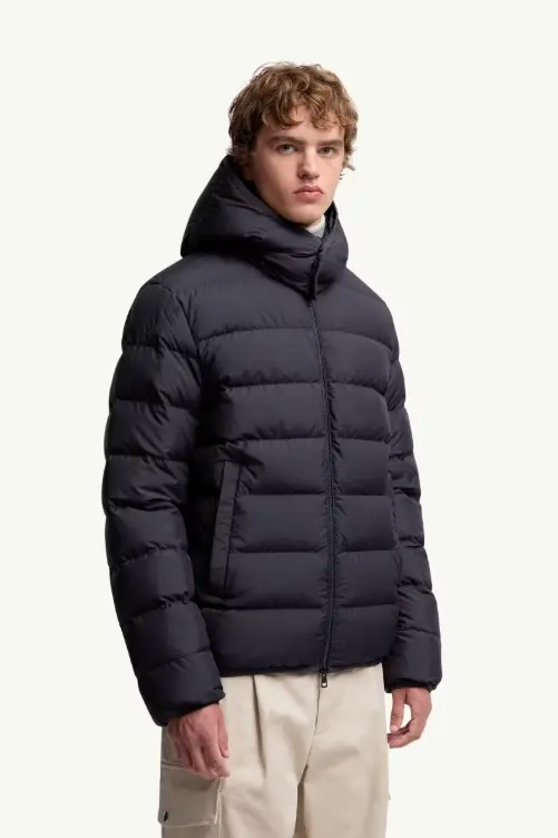 Montbrocq Hooded Short Down Jacket Navy Blue