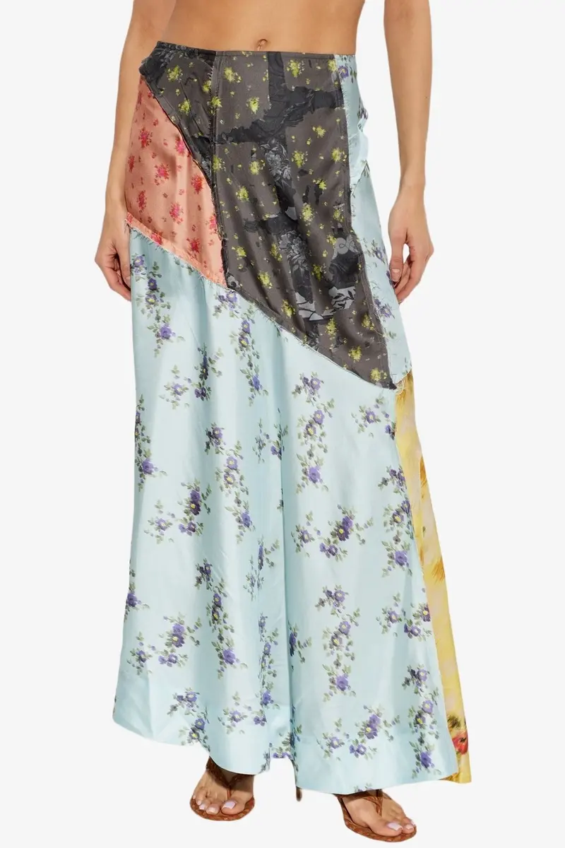 Multi Printed Silk Twill Fluid Skirt