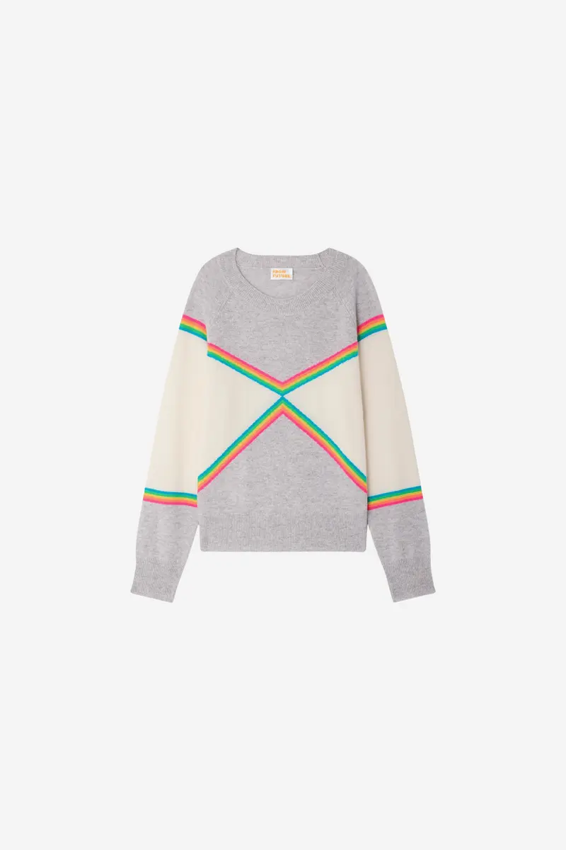 Multicolored Striped Crewneck Light Heather Gray