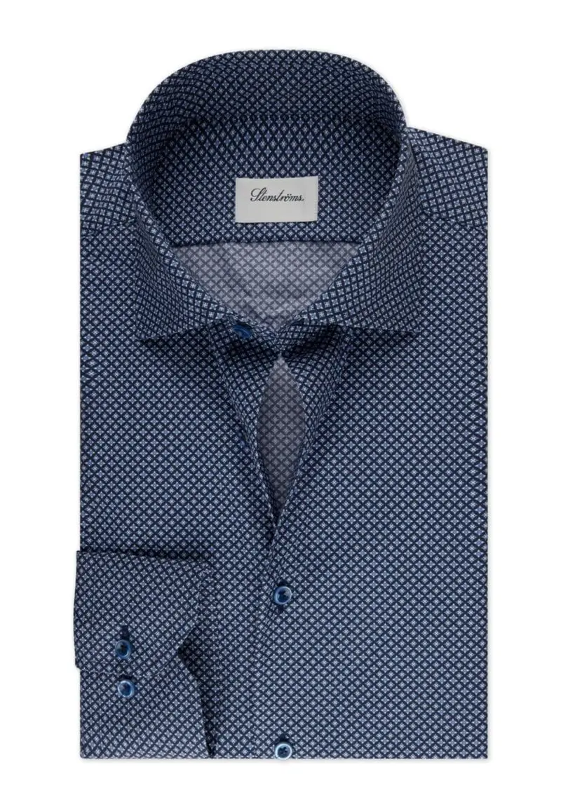 Navy patterned poplin shirt fitted body
