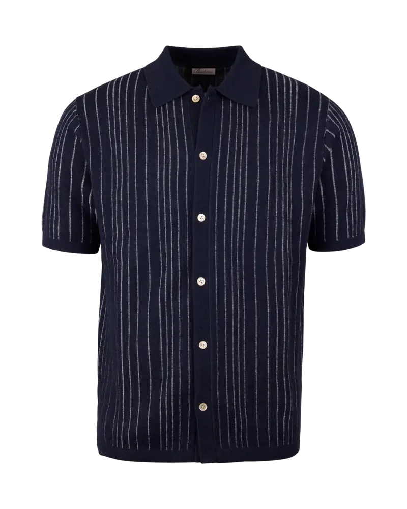 Navy Striped Knitted Polo Shirt