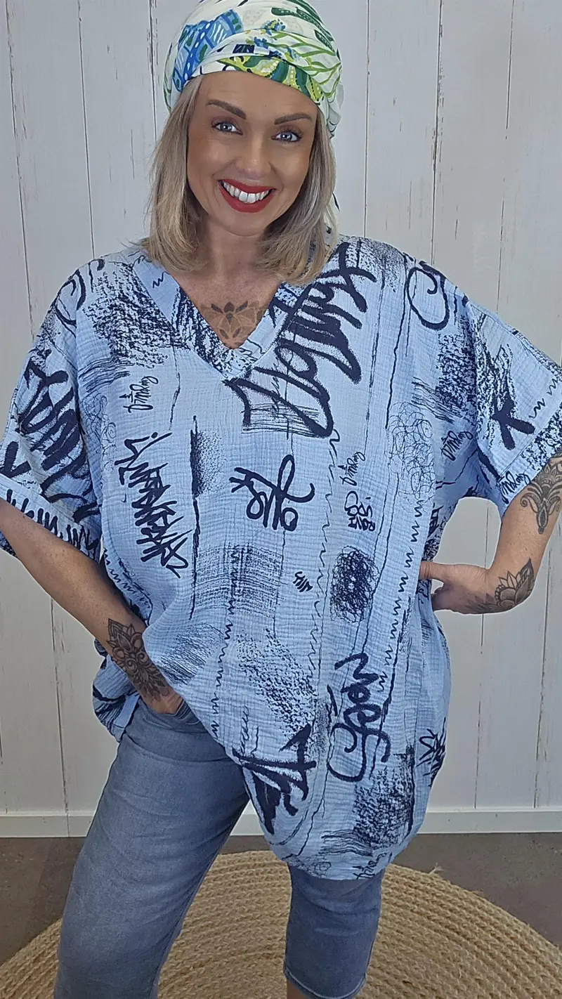 Nellie topp med print blå