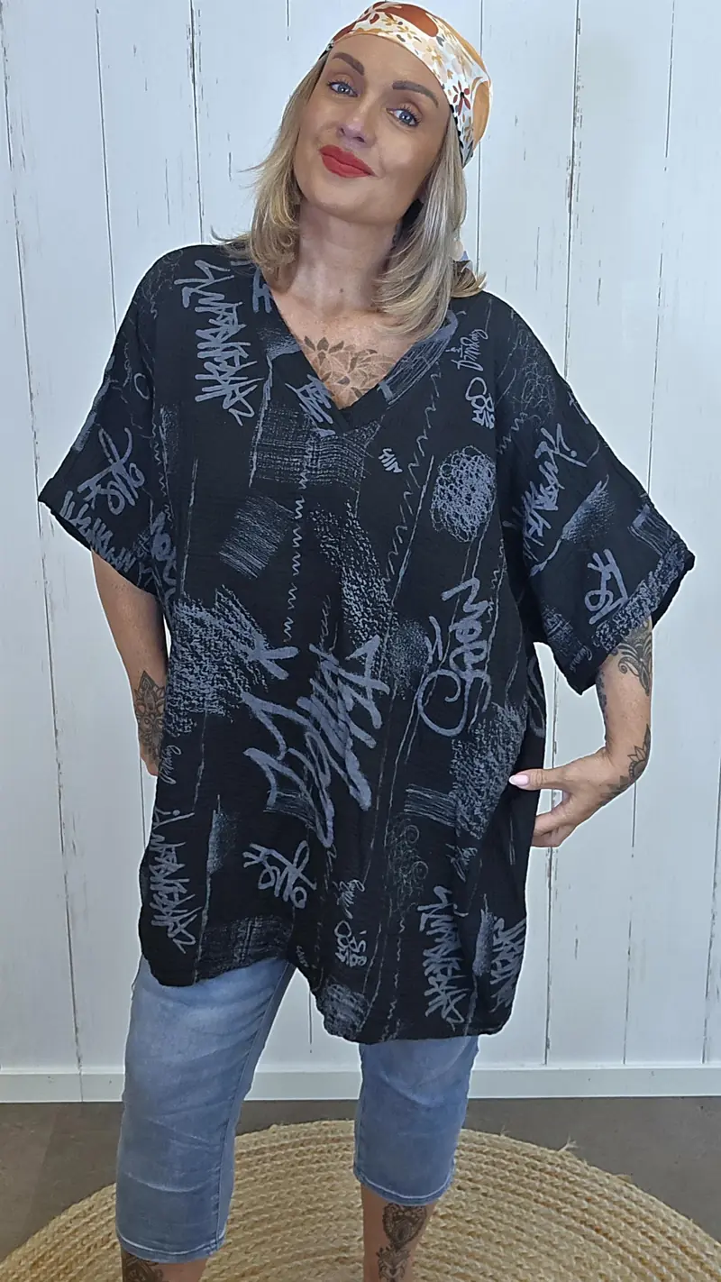 Nellie topp med print svart