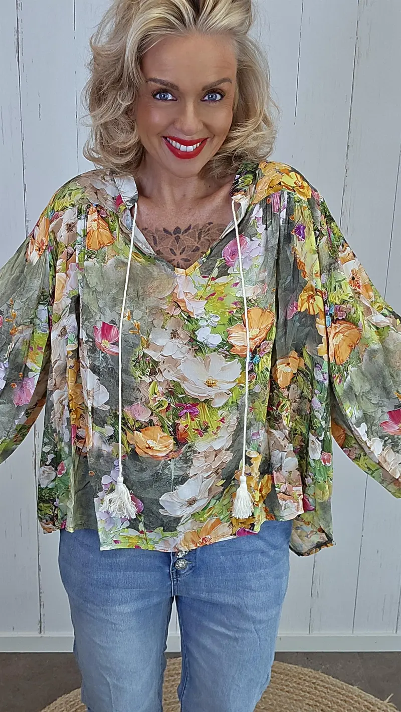 Nicole bluse med print kaki