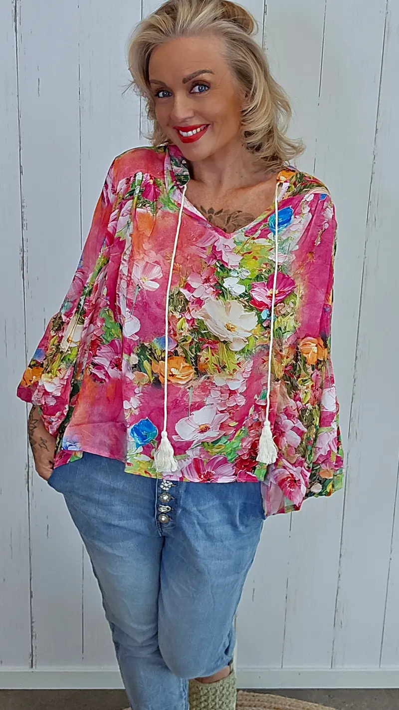 Nicole bluse med print rosa