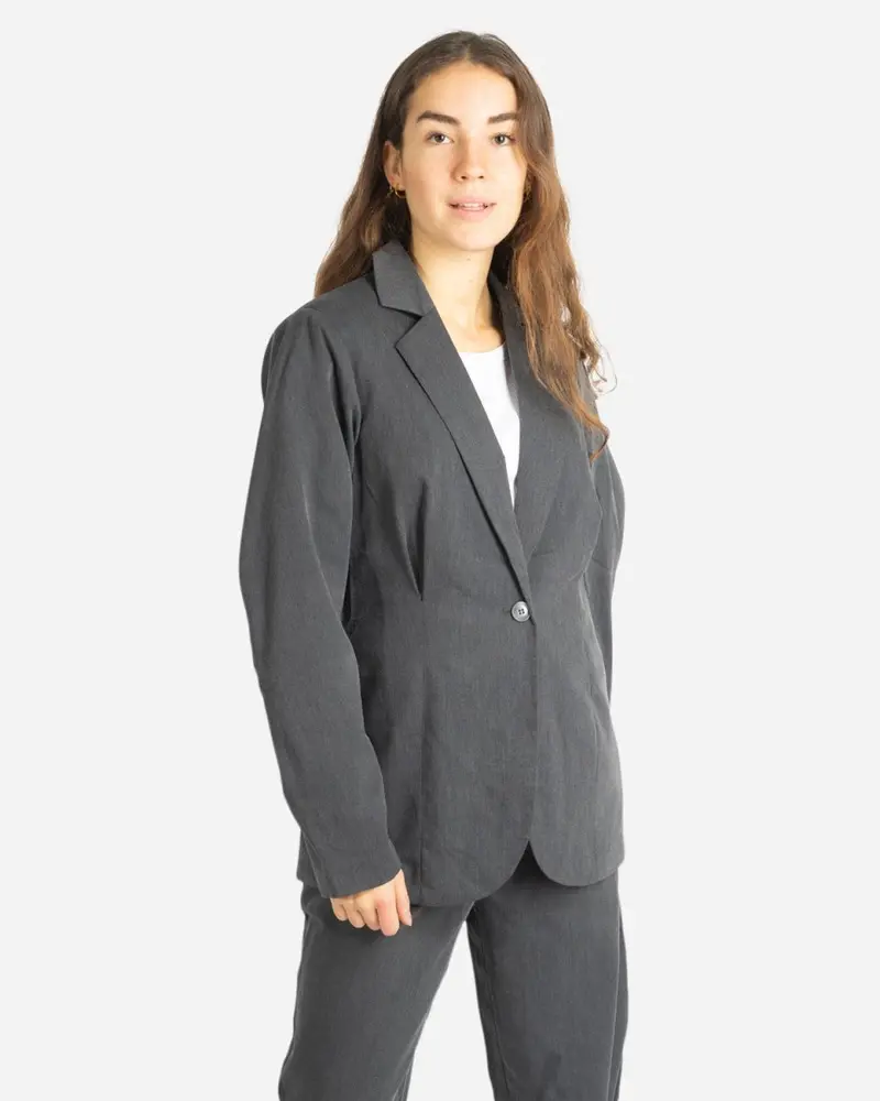Nipped Waist Blazer - Dark Grey