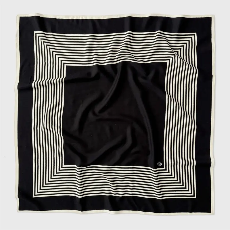 NO. 2 Wool Striped Scarf Black & Cream 90X90