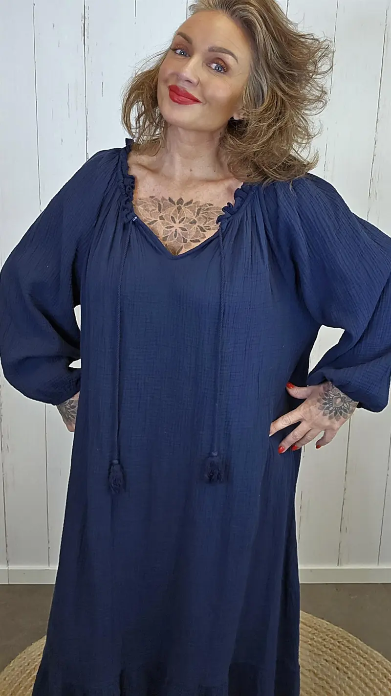 Nora vaffelkjole Navy
