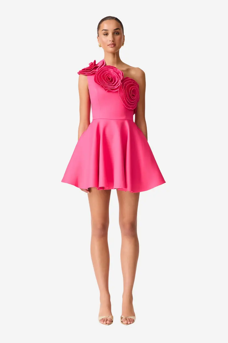 Noralyn One Shoulder Mini Dress Hot Pink