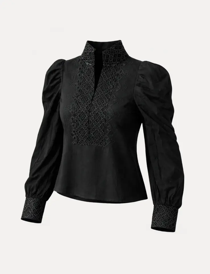 Nordlys Bluse Sort Broderi