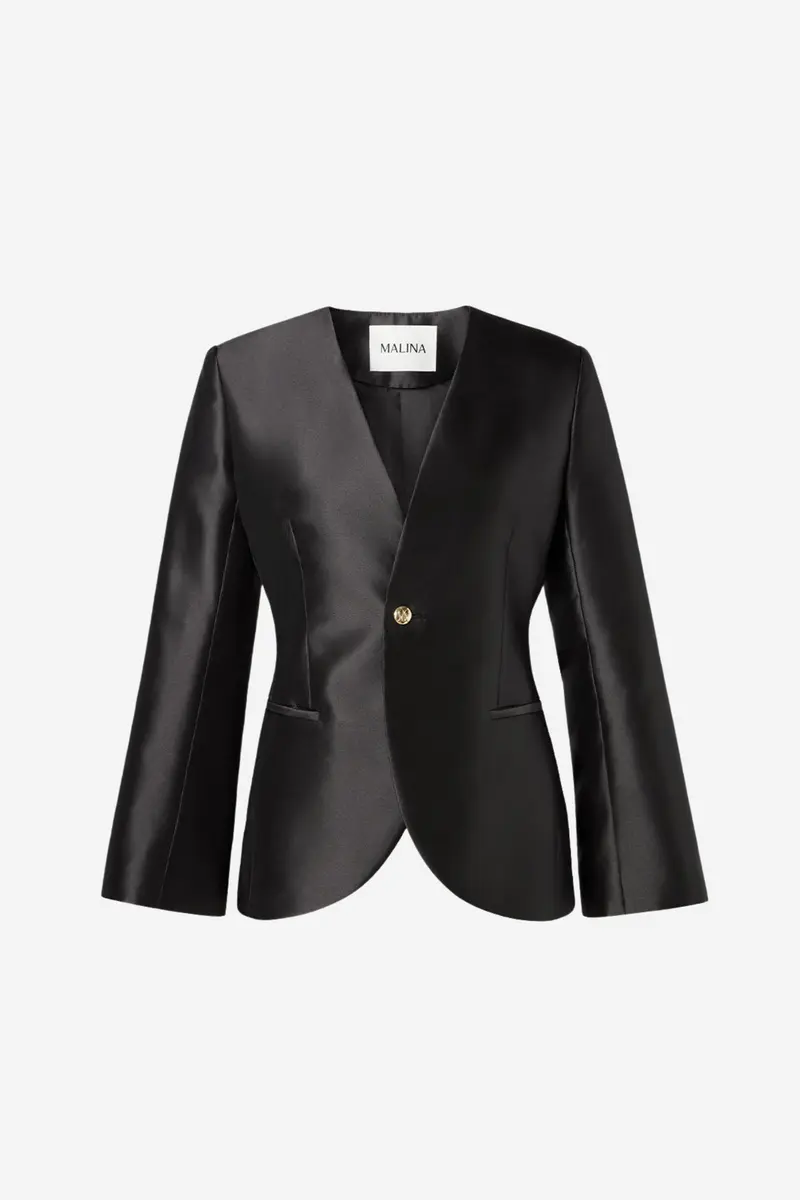 Nori Fitted Heavy Satin Blazer Black