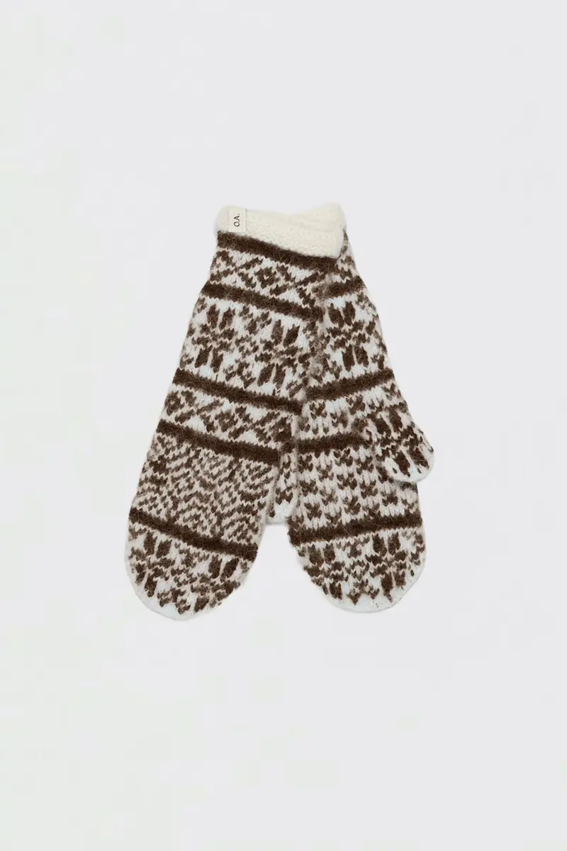 O. A. Devold Mittens Offwhite/Brown