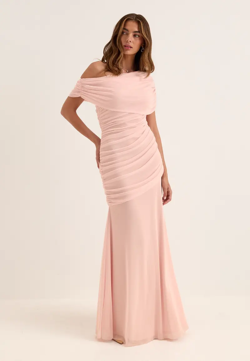 Off Shoulder Mesh Gown