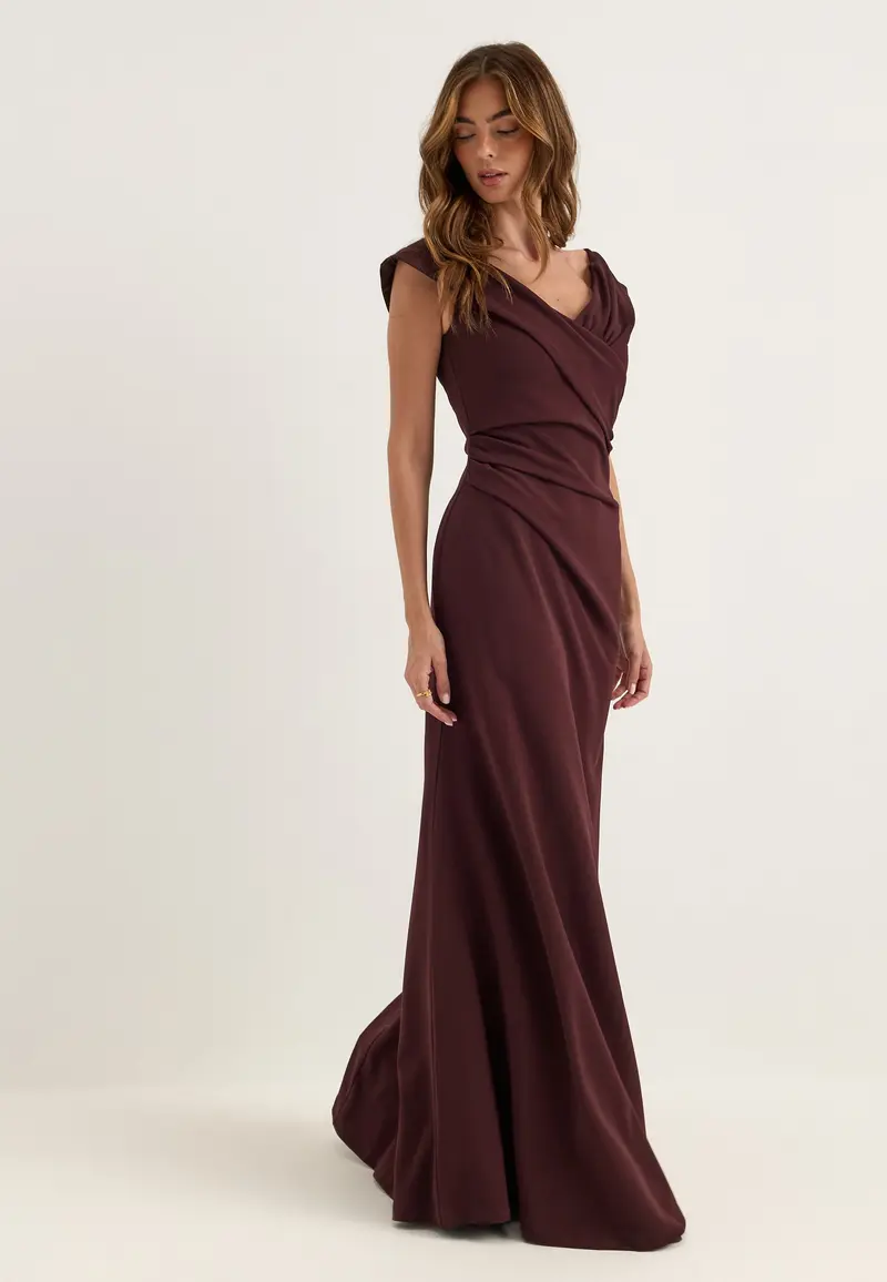 Off Shoulder Pleat Gown