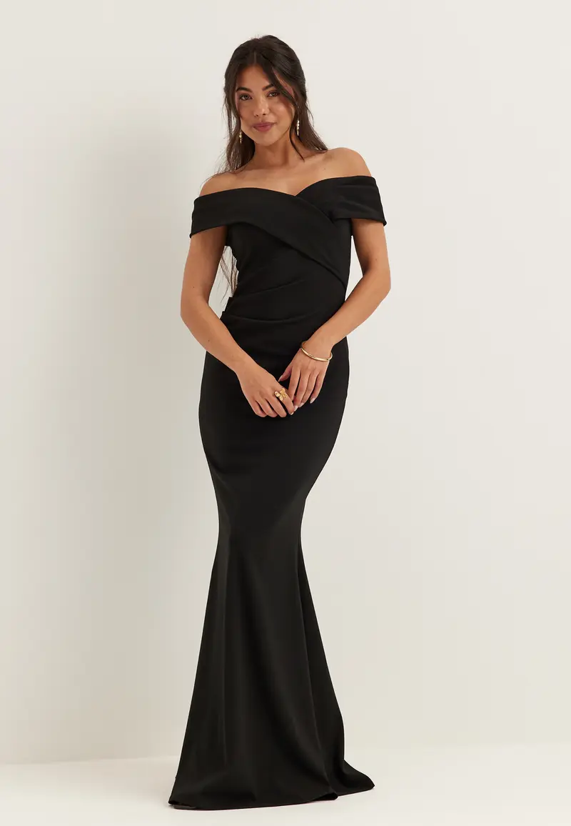 Off Shoulder Pleat Maxi Dress