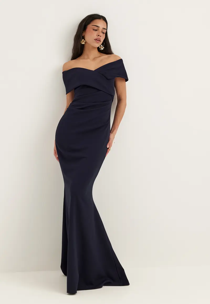 Off Shoulder Pleat Maxi Dress