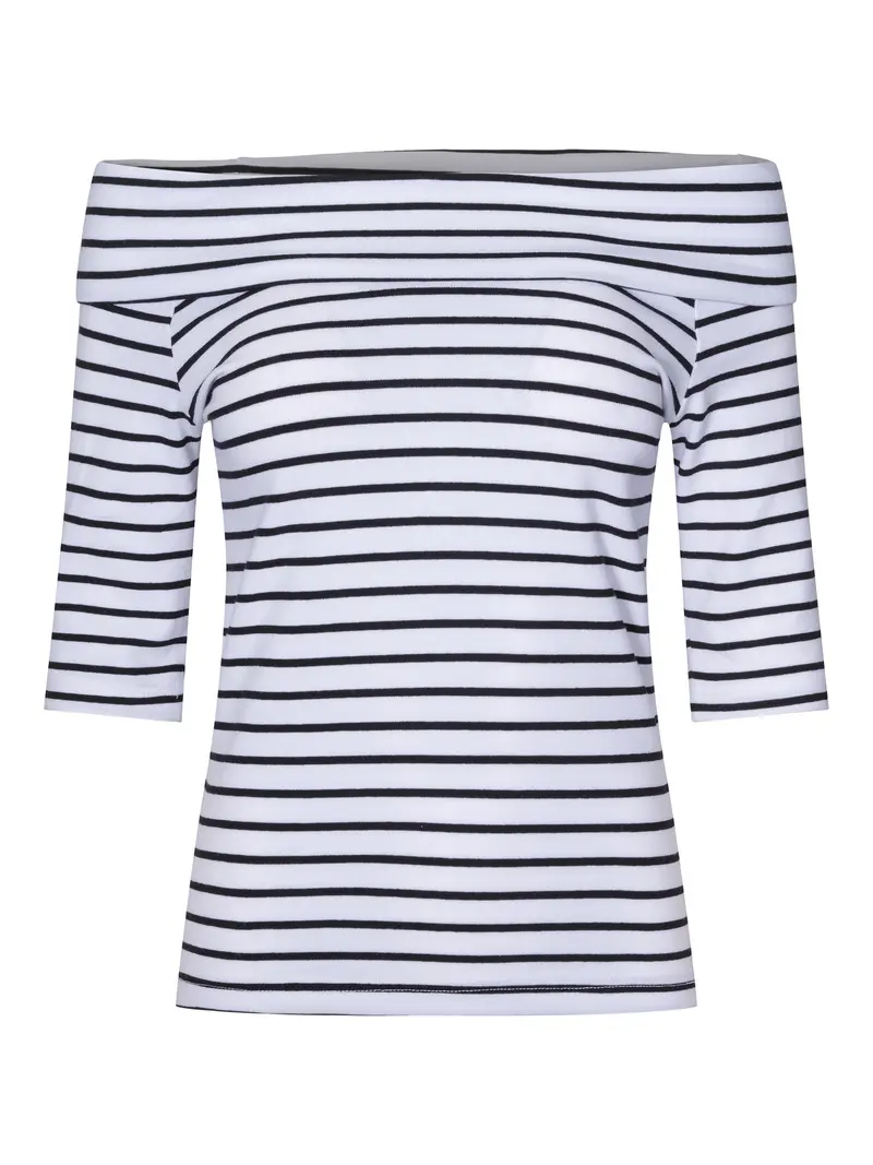 Off-shoulder striped top Black