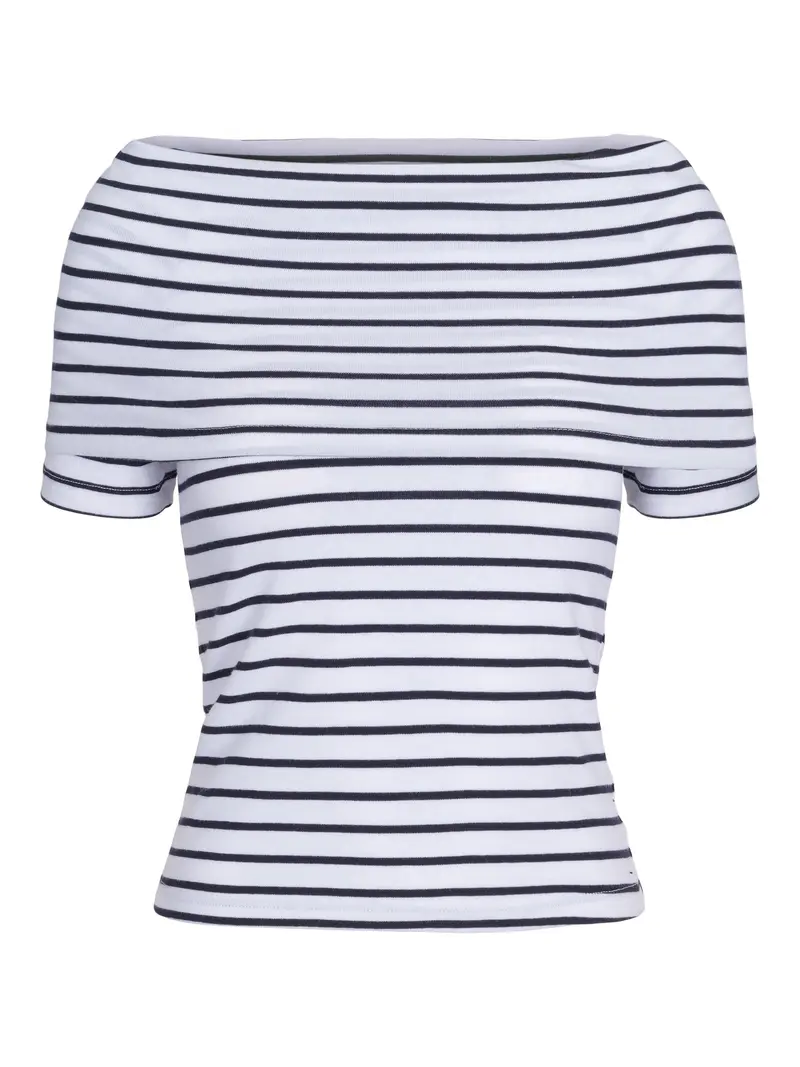 Off-shoulder striped top Navy