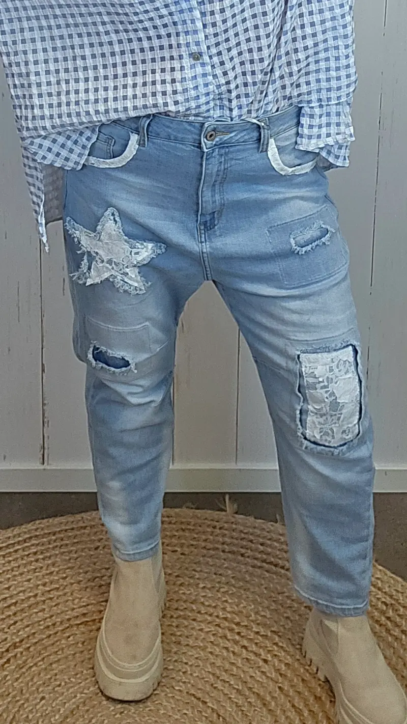 Oline blondepatch jeans lysblå