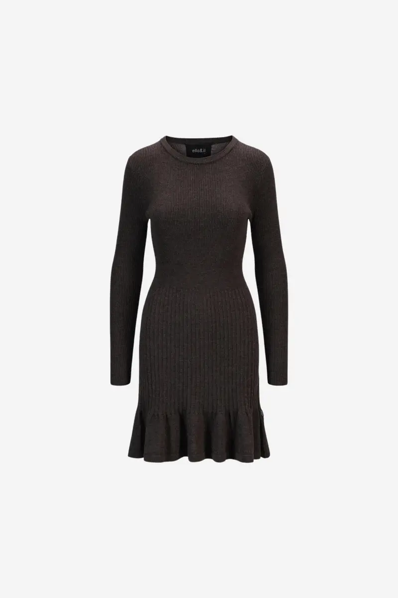 Oline Merino Dress Dark Brown Melange