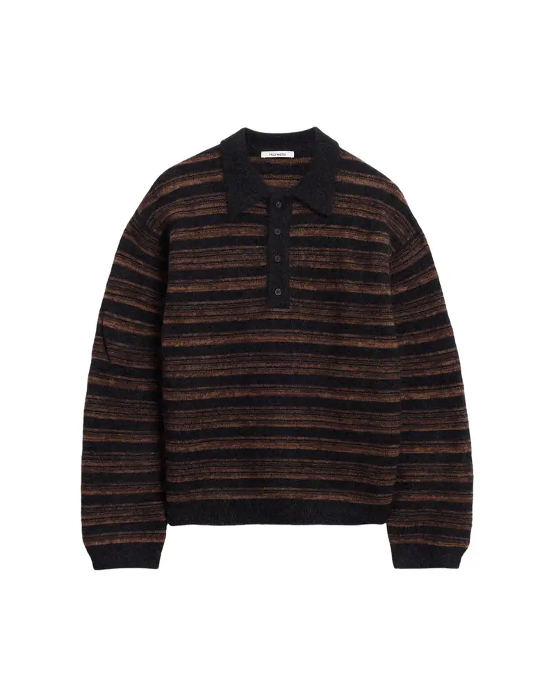 Ollie Wool Polo Sweater – Brown Stripe