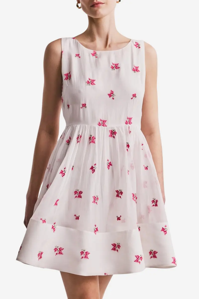 Organza Shift Dress Embroidery Pink