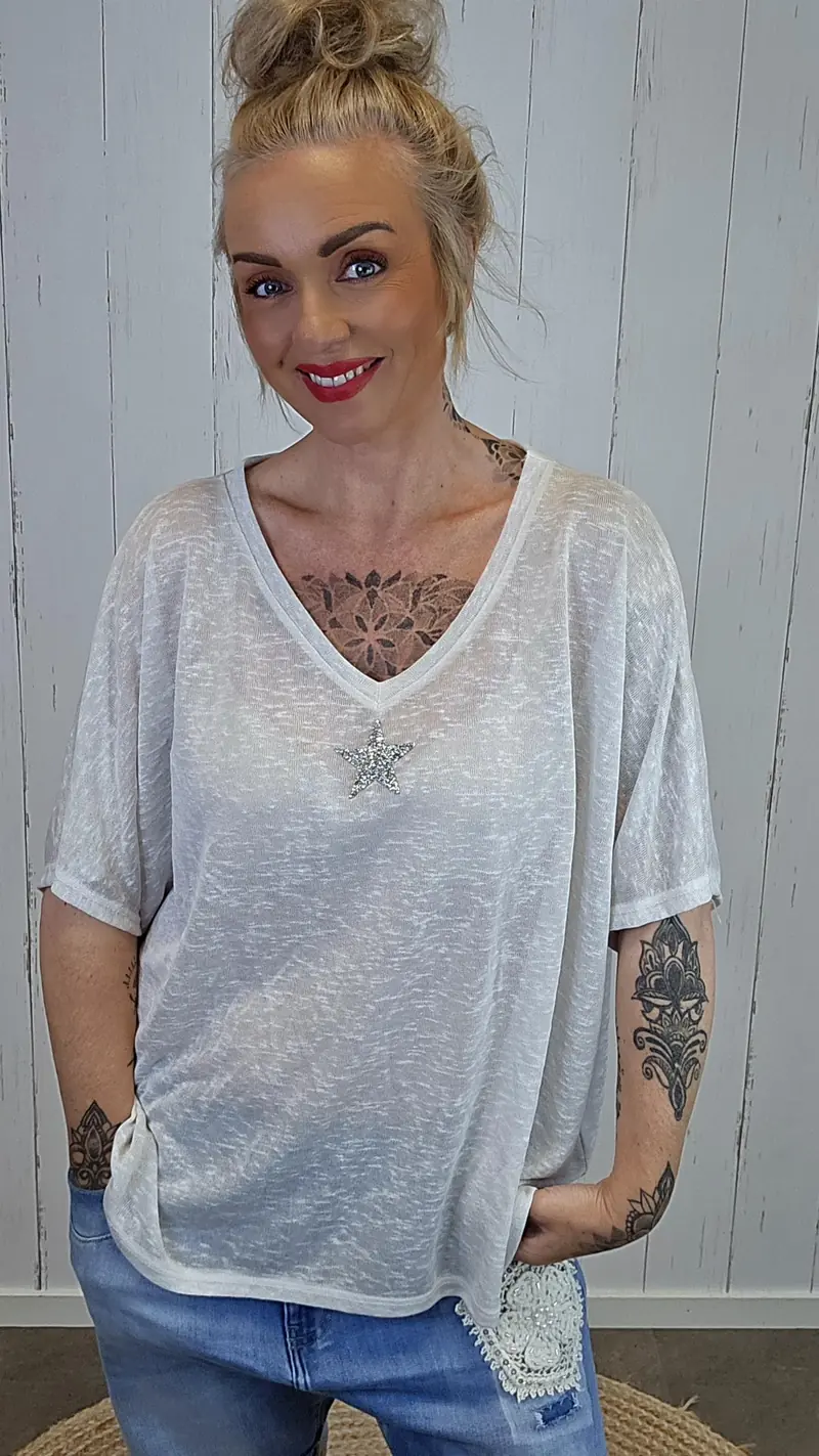 Oversized stjerne topp beige