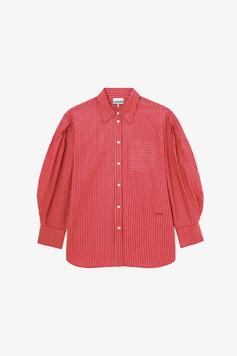 Oxford Stripe Pleated Sleeve Shirt High Risk Red