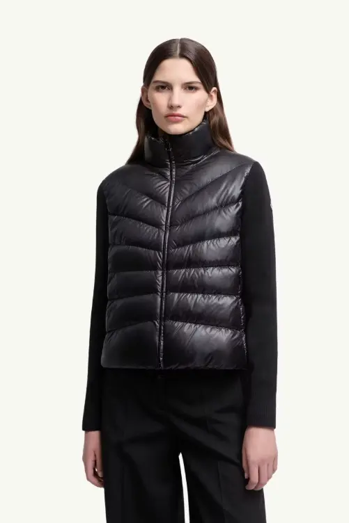 Padded Wool Zip-Up Cardigan Black