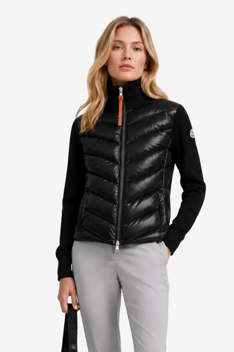 Padded Wool Zip-Up Cardigan Black