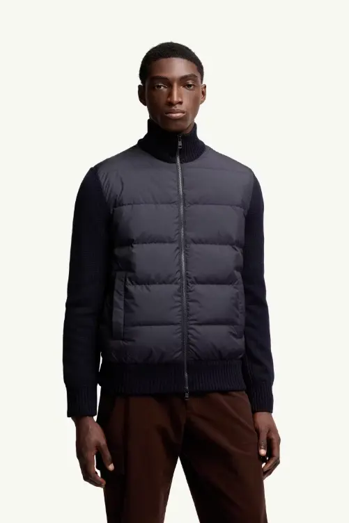 Padded Wool Zip-Up Cardigan Dark Blue