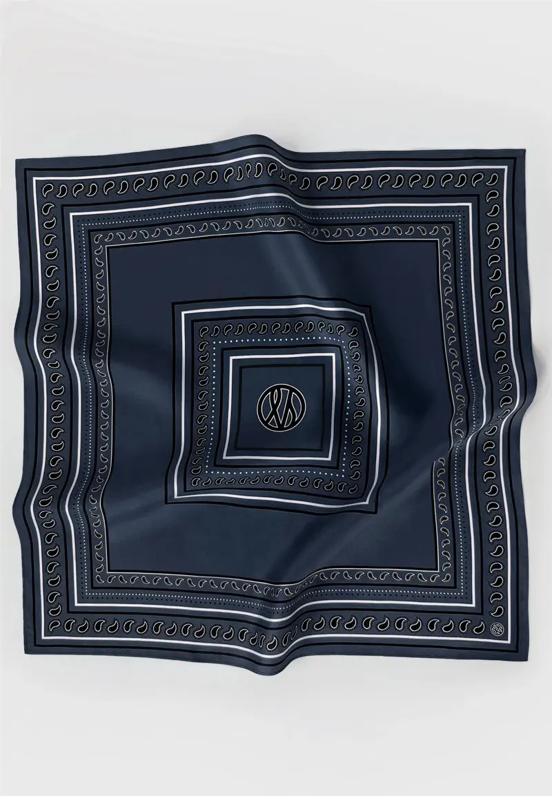 Paisley Silk Scarf Navy/Black/White 50 cm