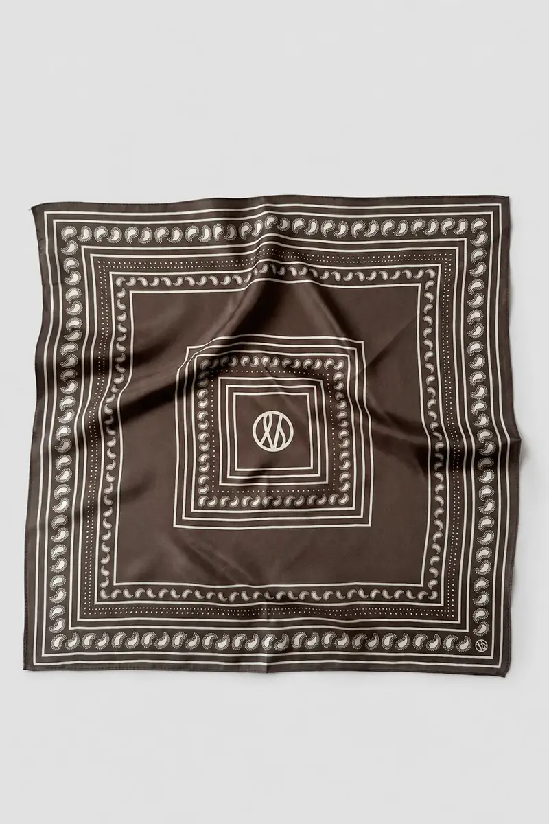 Paisley Silk Scarf Taupe & White 50 cm