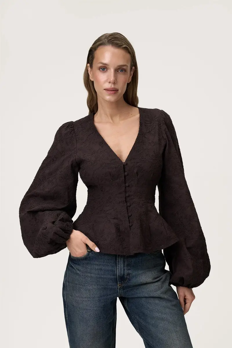 Palena Blouse Brown Embroidery