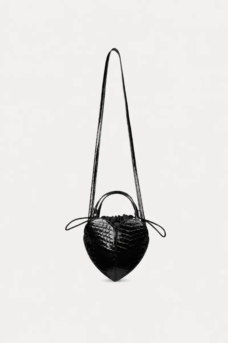 Pantent Croco Heart Bag - Black