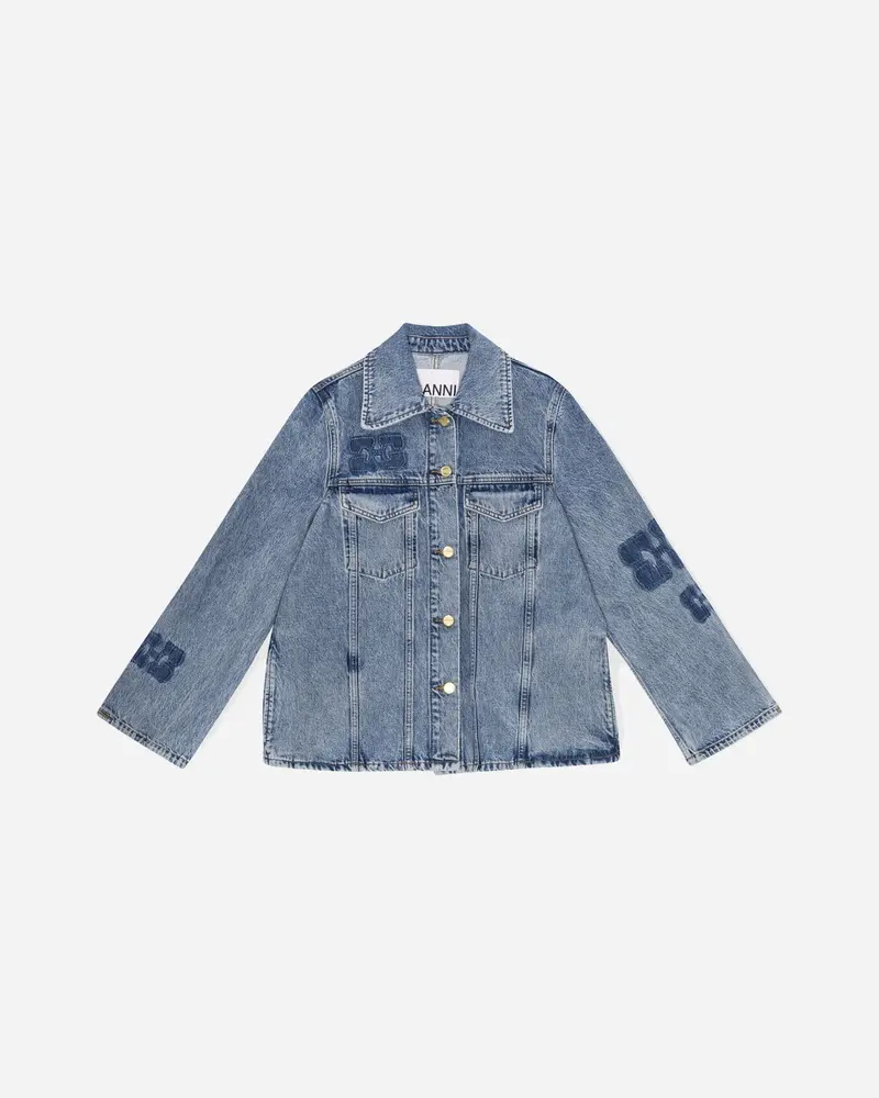 Patch Denim Jacket - Mid Blue Stone