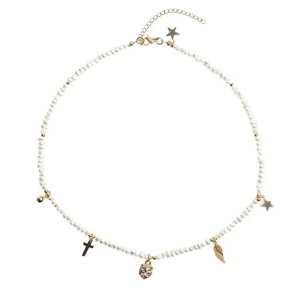 Pearl Necklace W/Charms 40 cm White Pearl